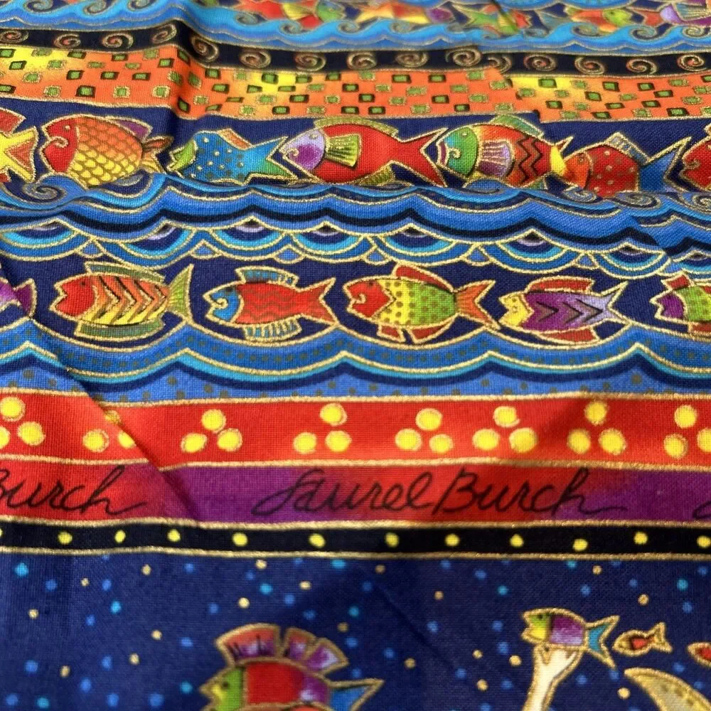 Sea Spirits Laurel Burch Cotton Fabric Mermaids Tropical Fish Colorful 1 Yard